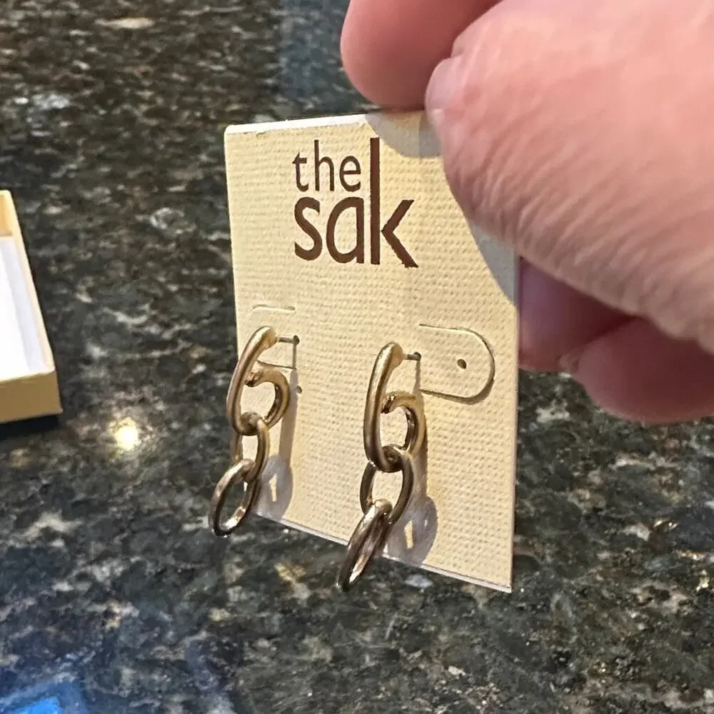 The Sak Gold Linked Oval Drop Earrings NWT